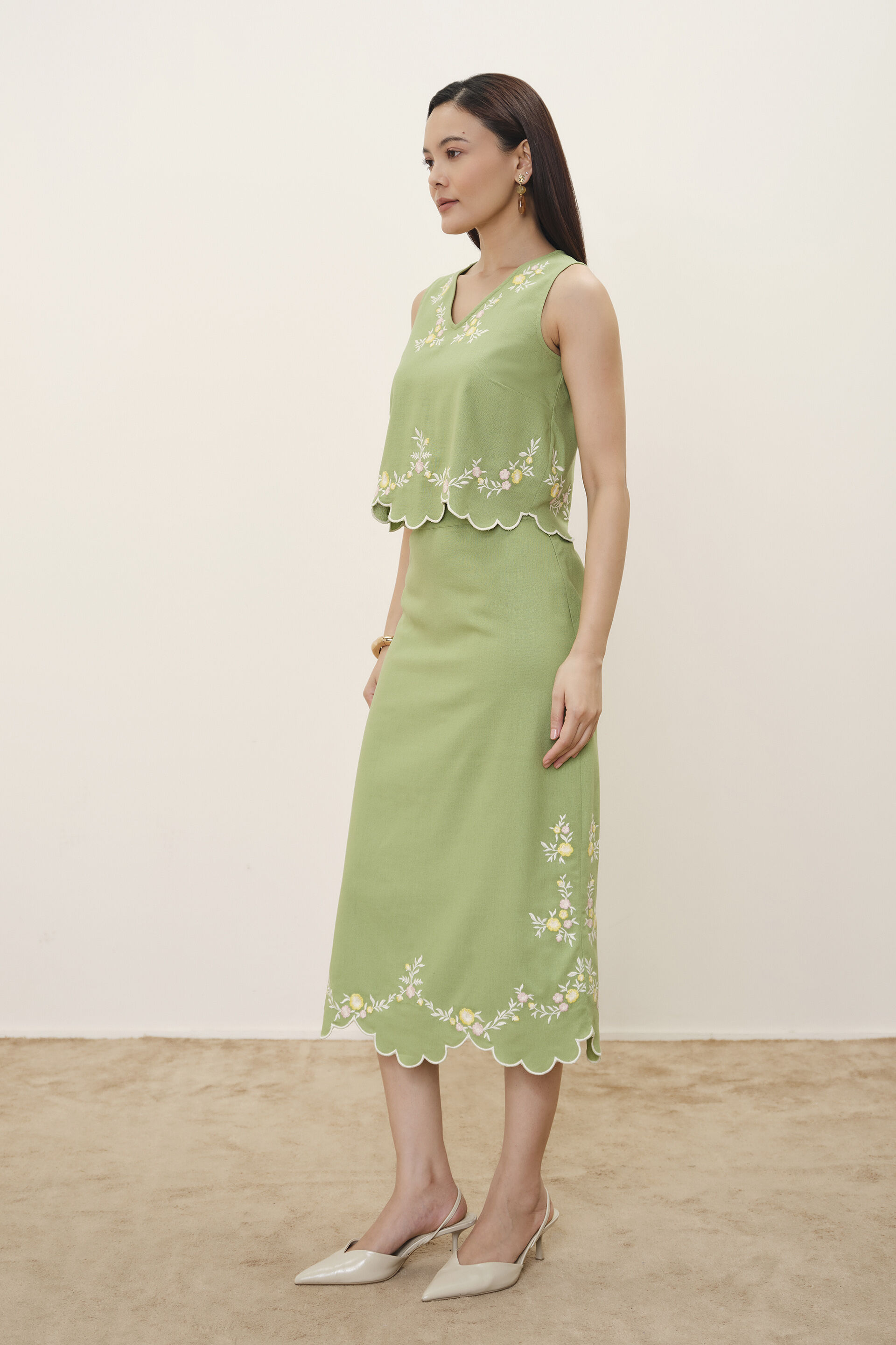 Lauryn Green Embroidered Skirt Set, Sage Green, image 5